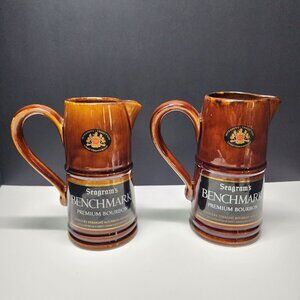 Vintage Seogram's Benchmark Premium Bourbon Pitcher Bar Jug 8'' - Set Of 2